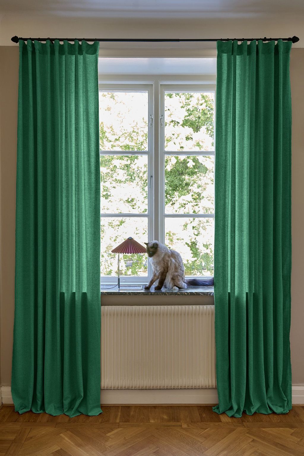 Emerald green linen curtain