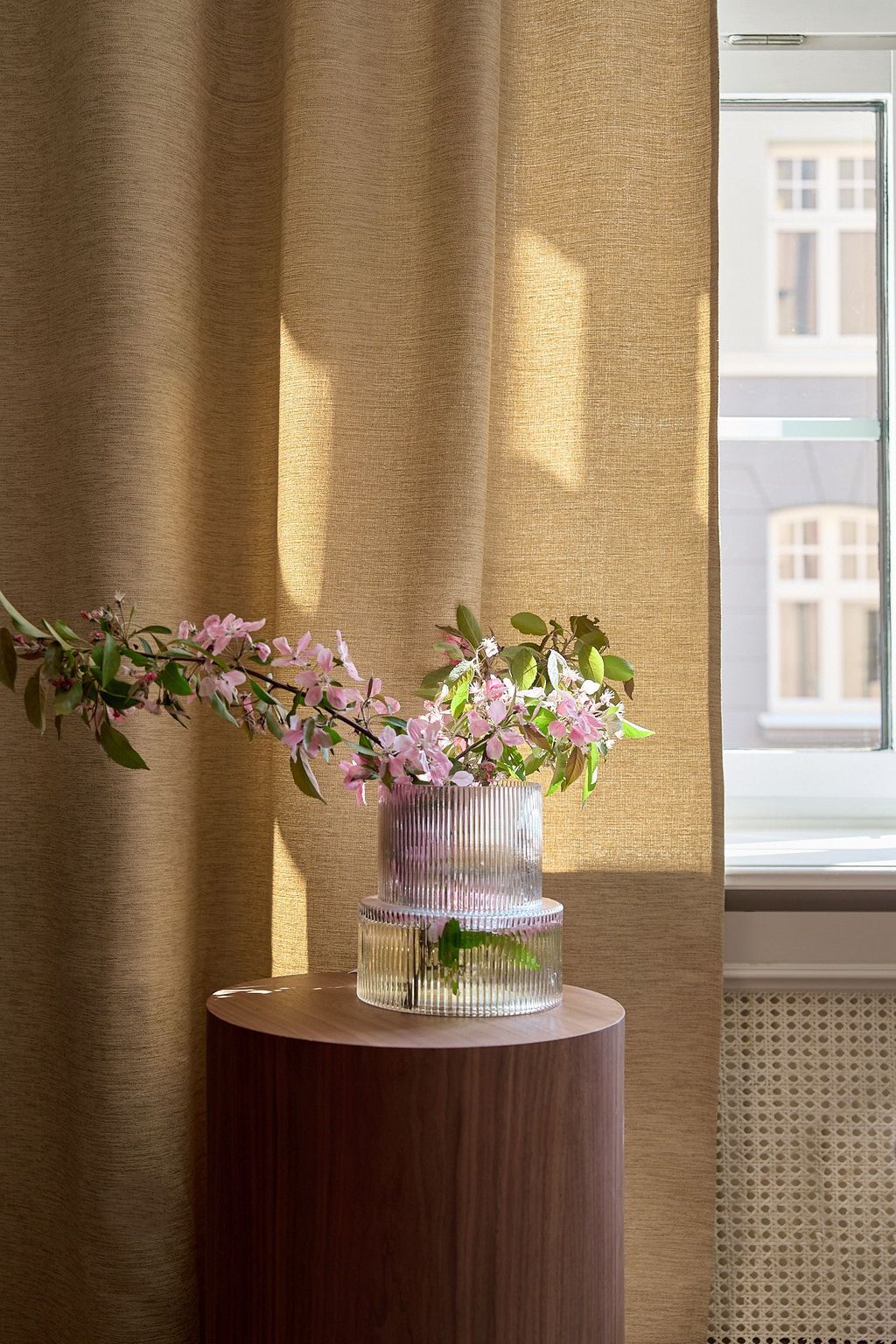 Golden beige curtain with lustre