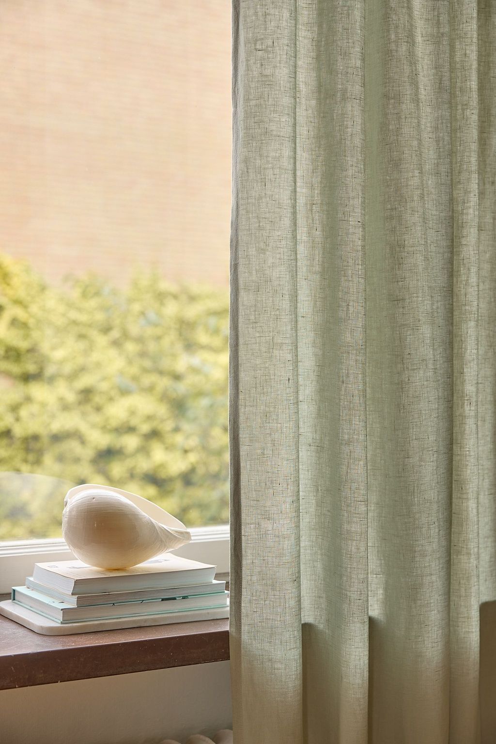 Soft green linen curtain