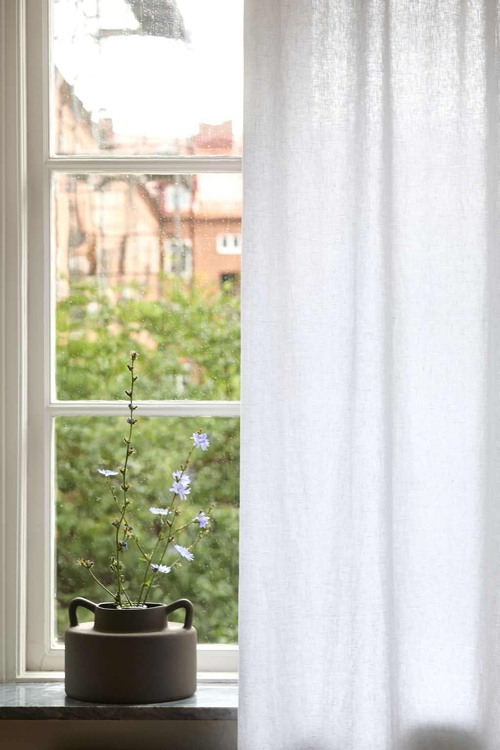 White linen curtain